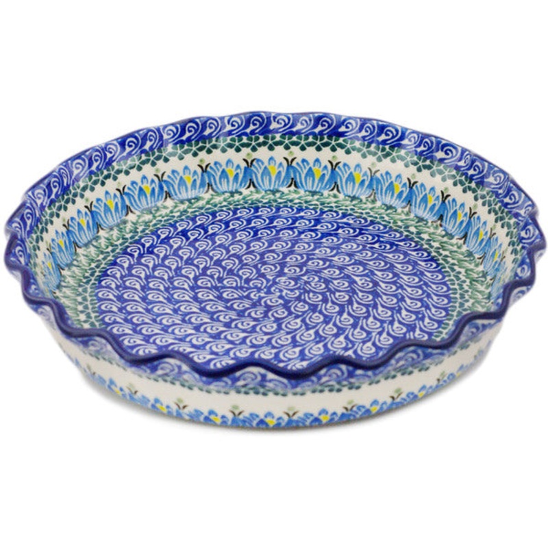 Polish Pottery 10 Fluted Pie Dish Lotus Blossom