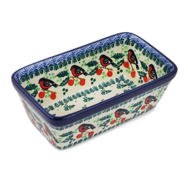 Polish Pottery Mini loaf pan Holly Robin