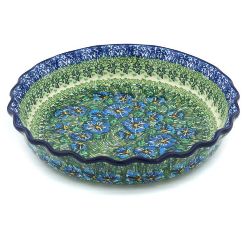 Polish Pottery 10 Fluted Pie Dish Bloomimg Meadow UNIKAT