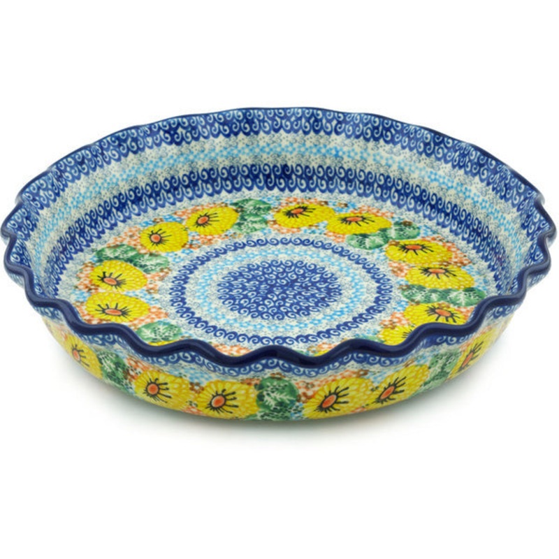 Polish Pottery 10 Fluted Pie Dish Enchanted Spring UNIKAT