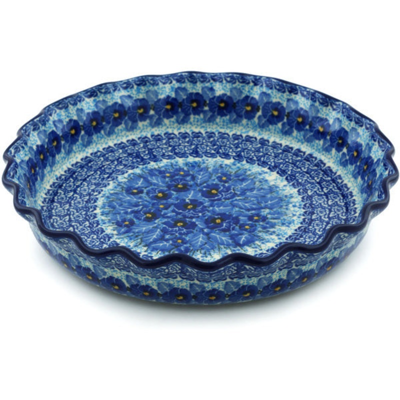 Polish Pottery 10 Fluted Pie Dish Deep Winter UNIKAT