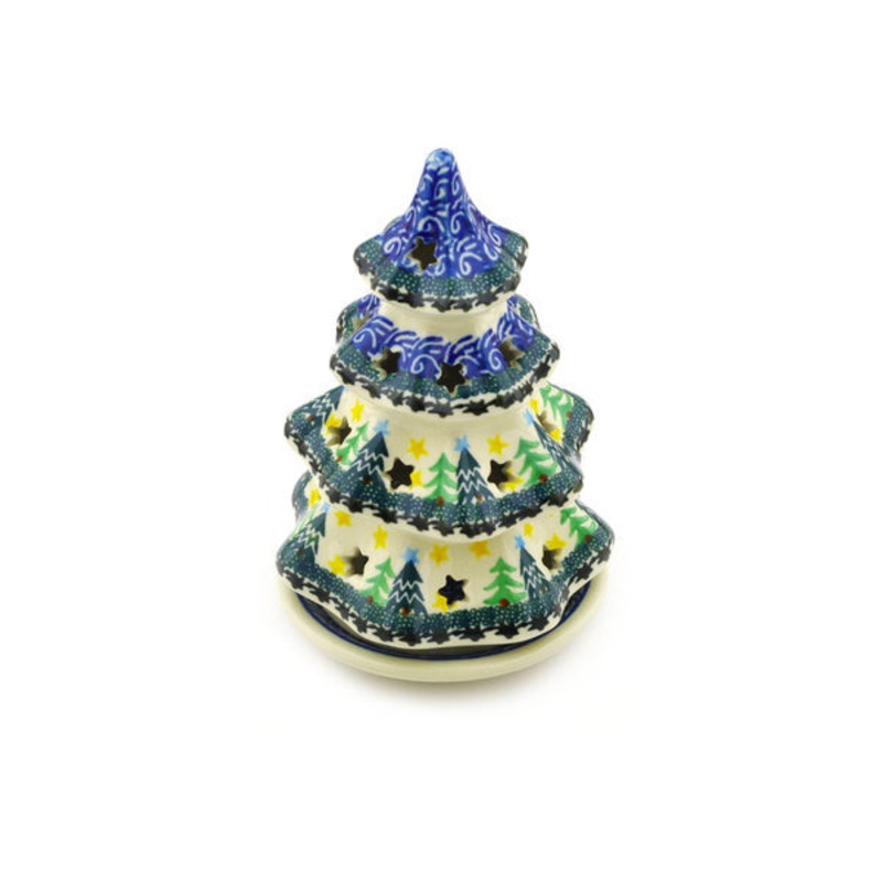 Polish Pottery 6 Christmas Tree Candle Holder Christmas Evergreen