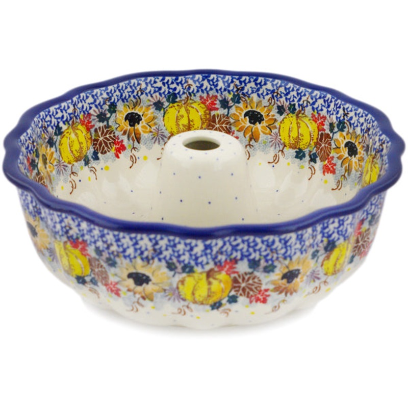 Polish Pottery 10 Cake Mould Autumn Falling Leaves UNIKAT