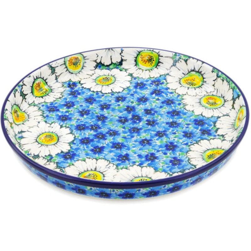 Polish Pottery 10 Cookie Platter Pansies And Daisies UNIKAT