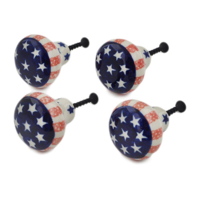 Polish Pottery Set of 4 Drawer Pull Knobs 1-1/2 inch Classic Americana