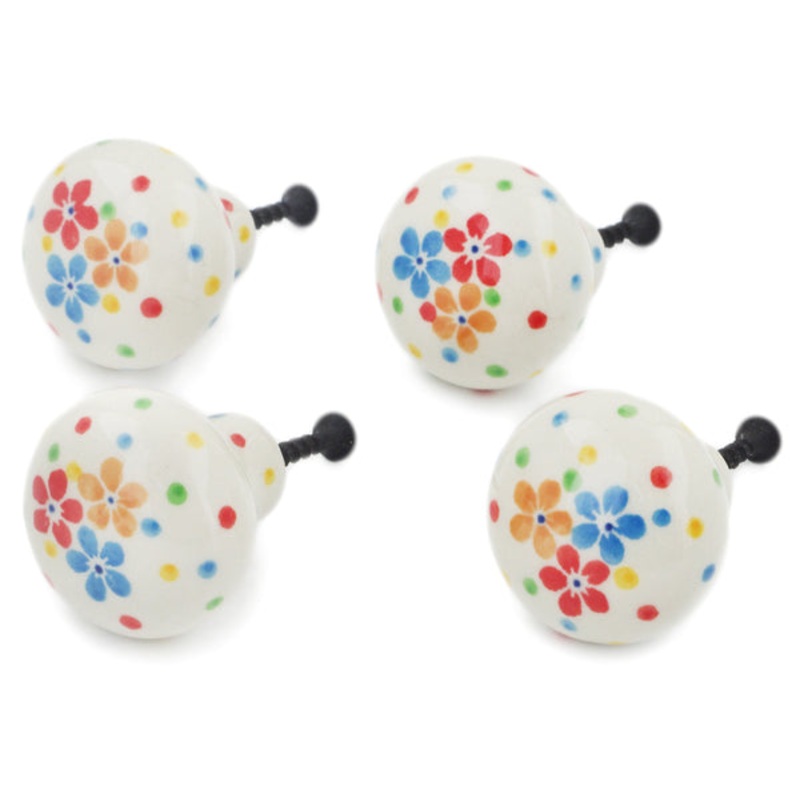 Polish Pottery Set of 4 Drawer Pull Knobs 1-1/2 inch Joy