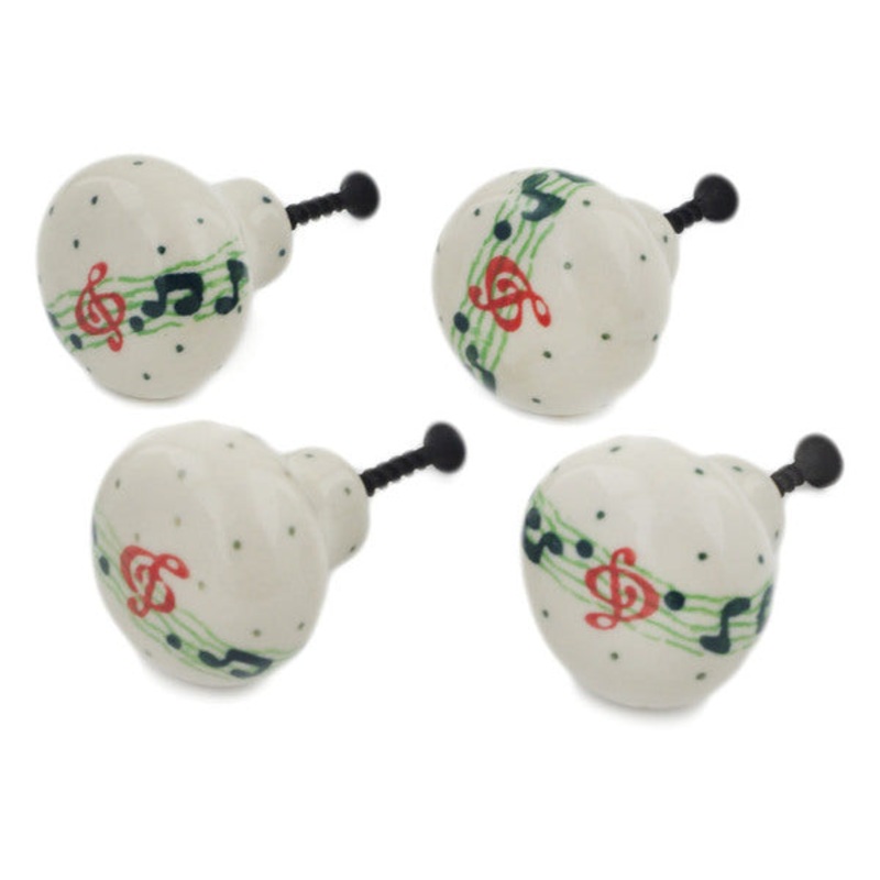 Polish Pottery Set of 4 Drawer Pull Knobs 1-1/2 inch Musical Dance