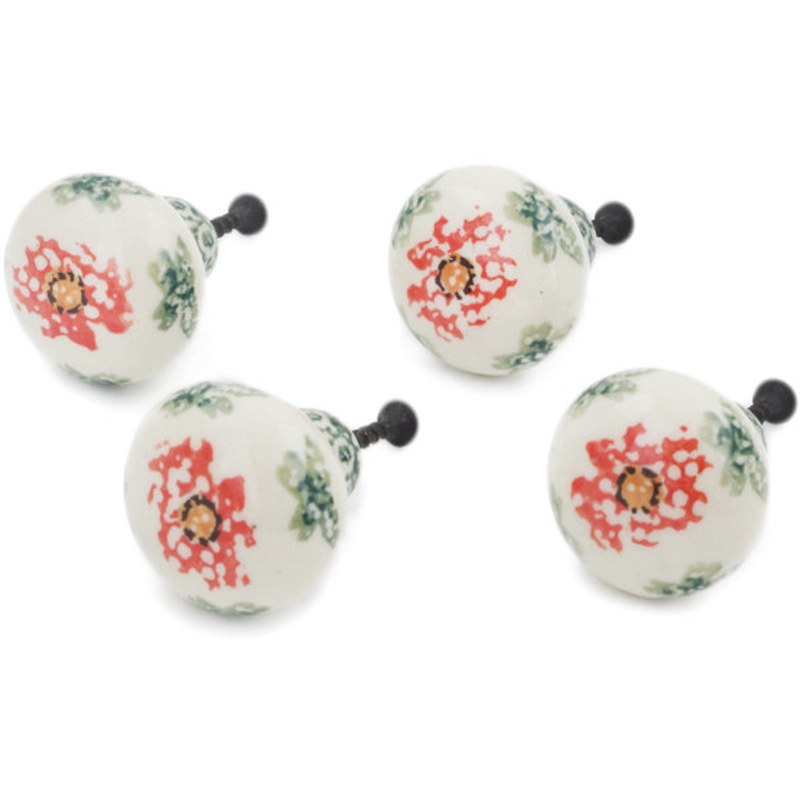Polish Pottery Set of 4 Drawer Pull Knobs 1-1/2 inch Sponge Garland