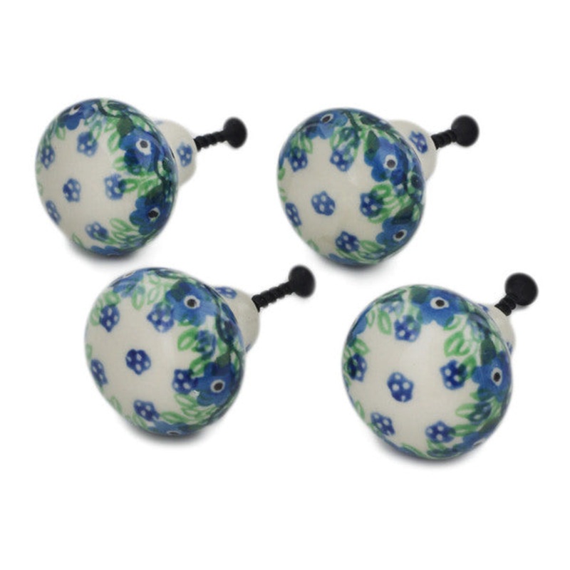 Polish Pottery Set of 4 Drawer Pull Knobs 1-1/2 inch Spring Surprise