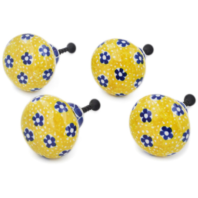 Polish Pottery Set of 4 Drawer Pull Knobs 1-1/2 inch Sunburst Daisies