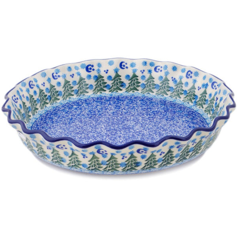 Polish Pottery 10 Fluted Pie Dish Evergreen Night