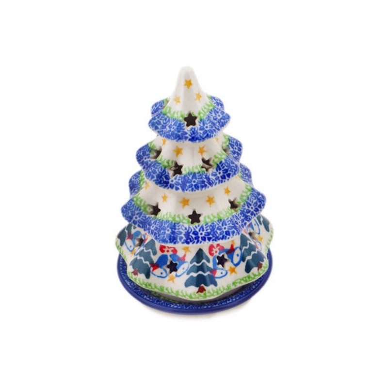 Polish Pottery 6 Christmas Tree Candle Holder Christmas Bells Ring
