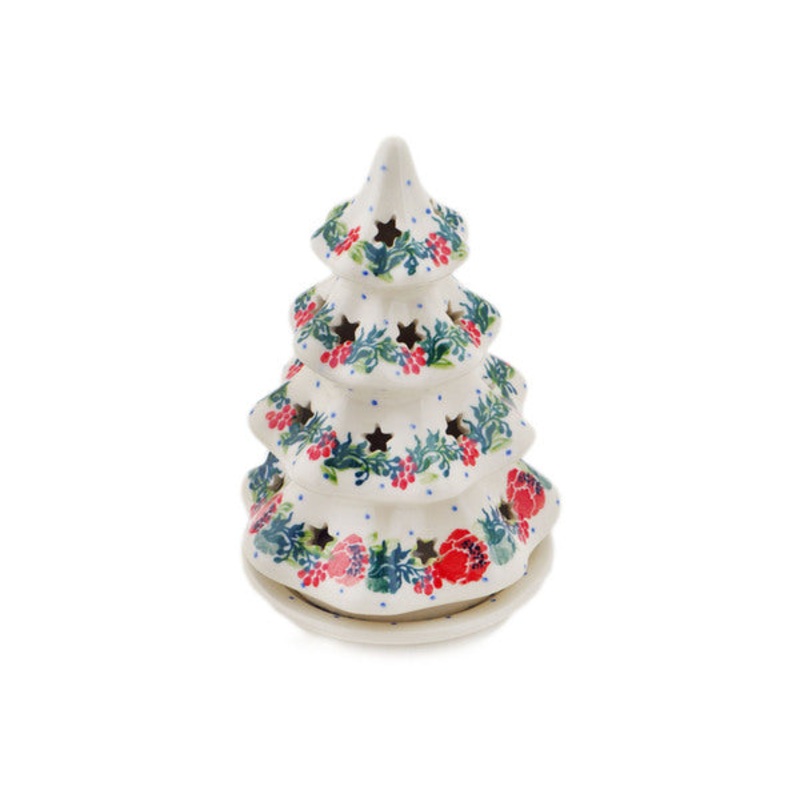 Polish Pottery 6 Christmas Tree Candle Holder Springtime Wreath