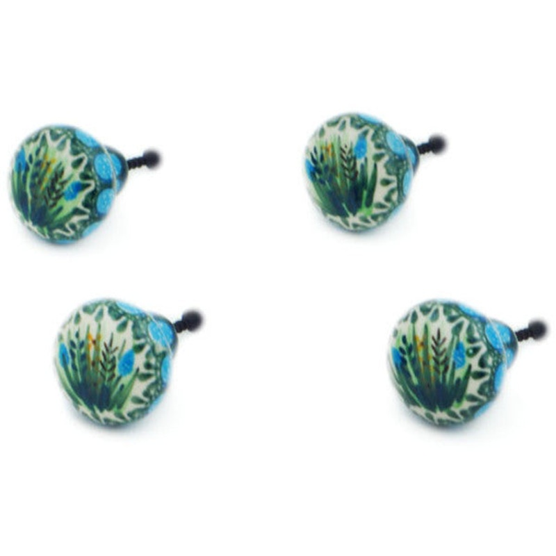 Polish Pottery Set of 4 Drawer Pull Knobs 1-1/2 inch Prairie Land UNIKAT