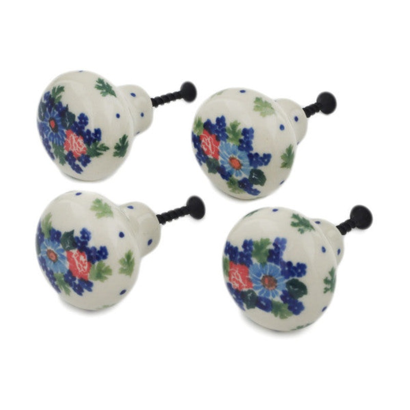 Polish Pottery Set of 4 Drawer Pull Knobs 1-1/2 inch Field Of Dreams