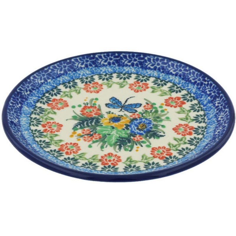 Polish Pottery Toast Plate Splendid Dragonfly UNIKAT