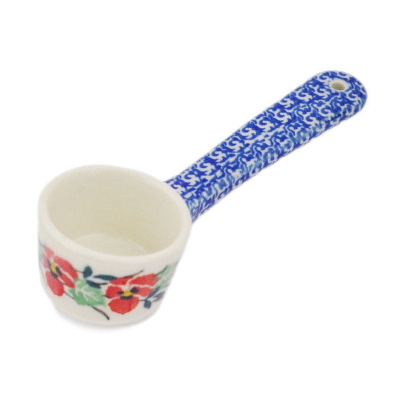 Polish Pottery 1 oz Measuring Cup Red Pansy