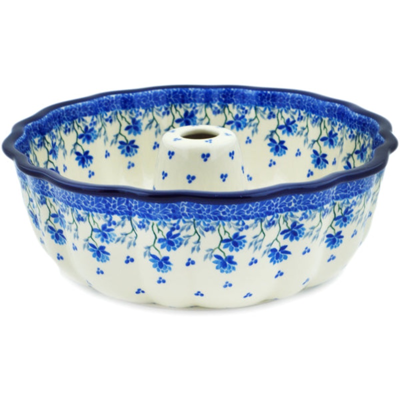 Polish Pottery 10 Cake Mould Blue Grapevine