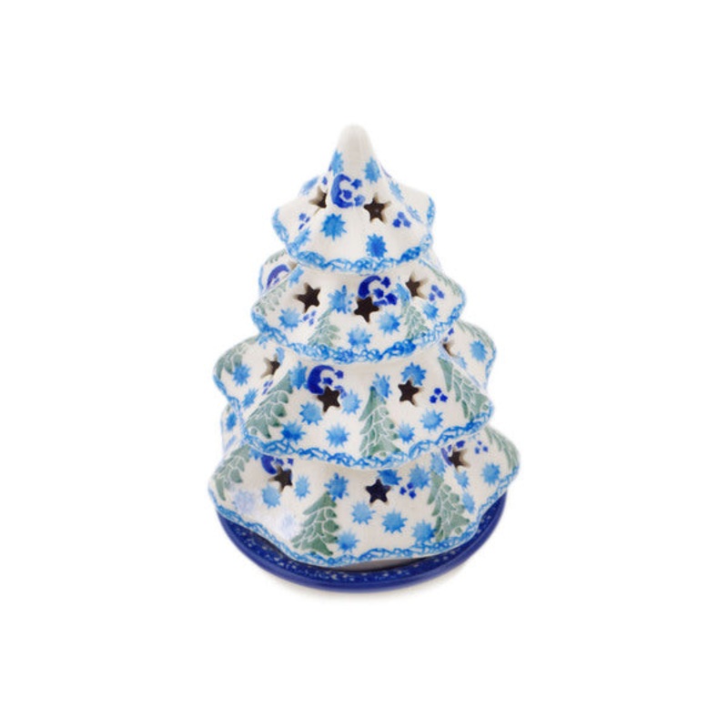 Polish Pottery 6 Christmas Tree Candle Holder Evergreen Night