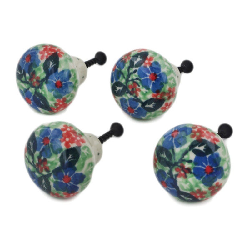 Polish Pottery Set of 4 Drawer Pull Knobs 1-1/2 inch Spring Wreath
