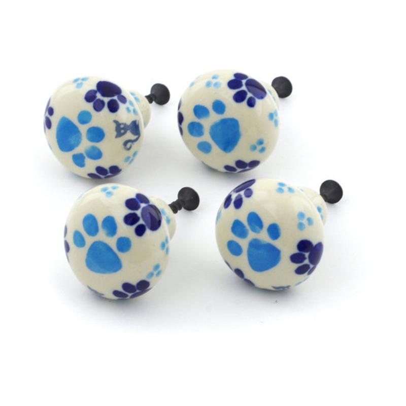 Polish Pottery Set of 4 Drawer Pull Knobs 1-1/2 inch Kitty Love