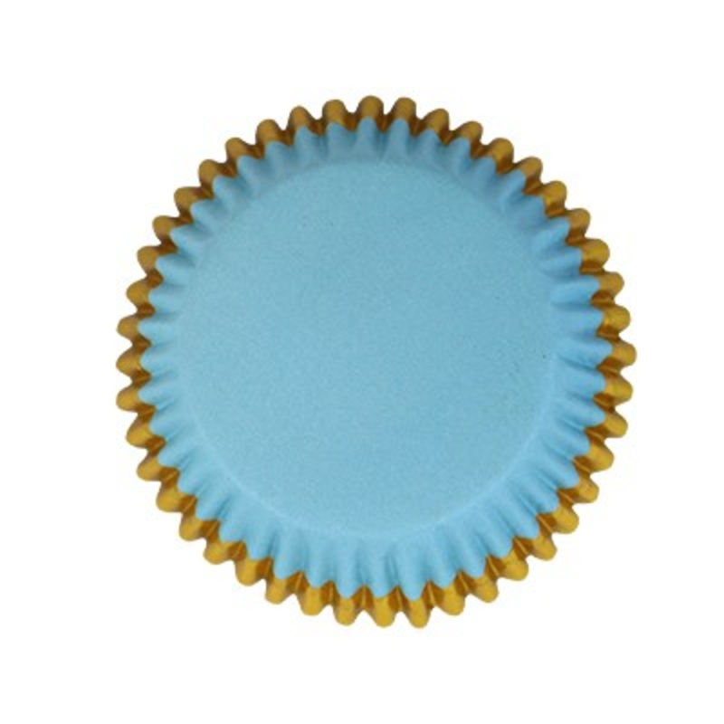 Cupcake Cases Foil Lined – Blue with Gold Foil Trim