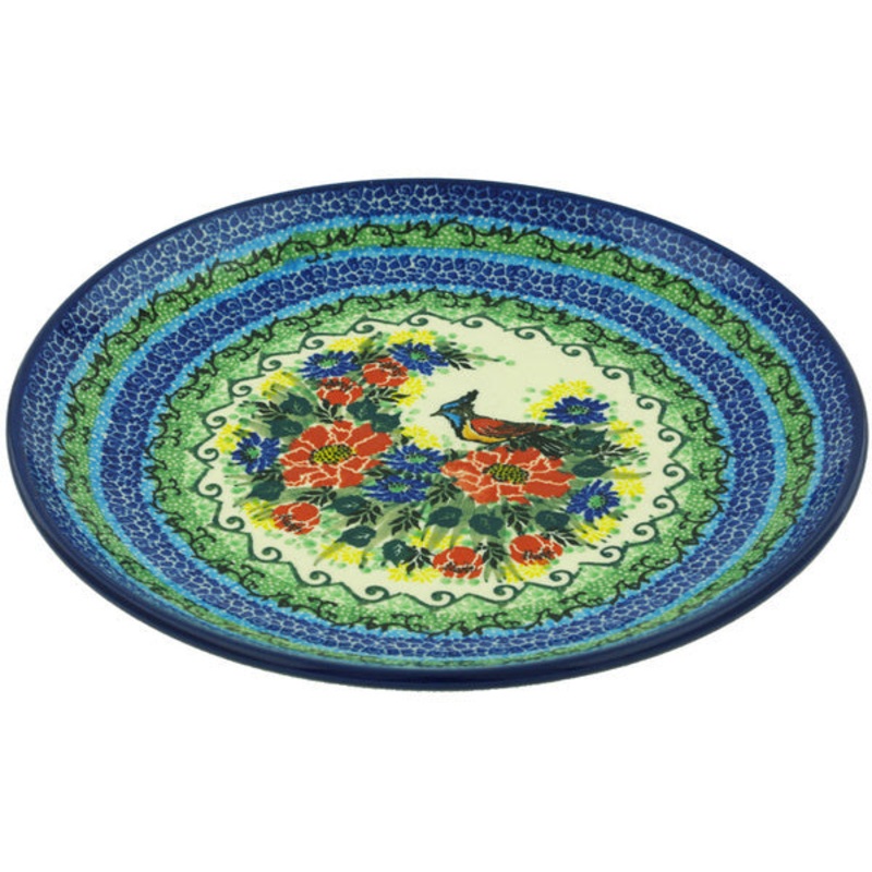 Polish Pottery 10 Plate Bleu Jay Meadow UNIKAT