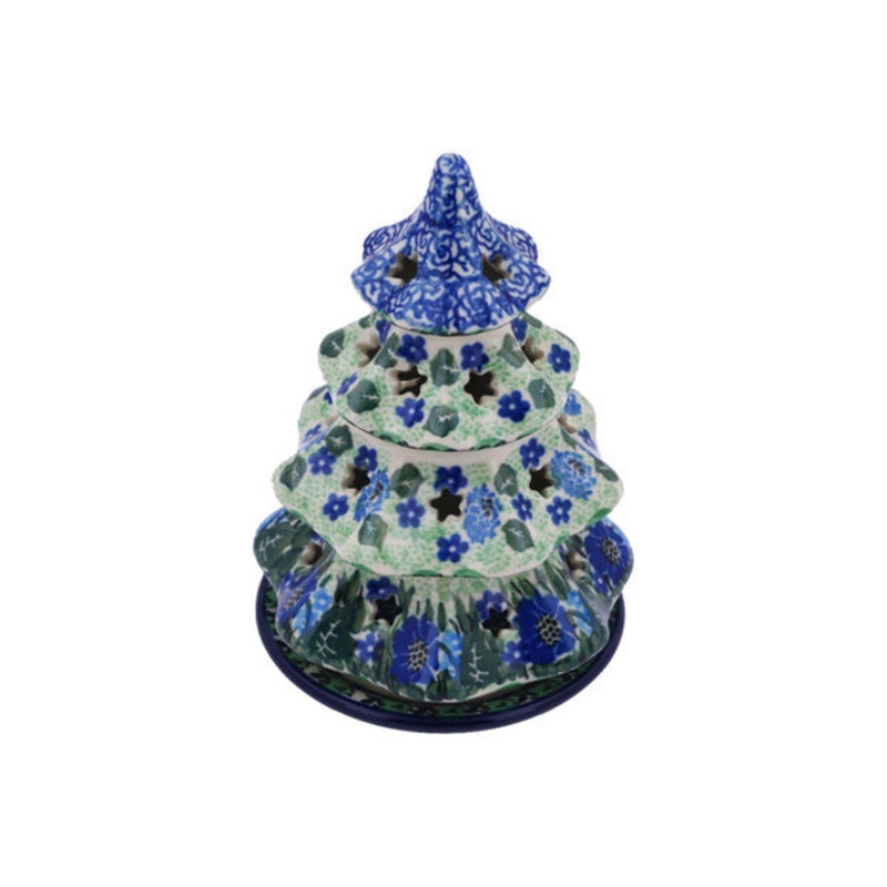 Polish Pottery 6 Christmas Tree Candle Holder Moody Blues UNIKAT