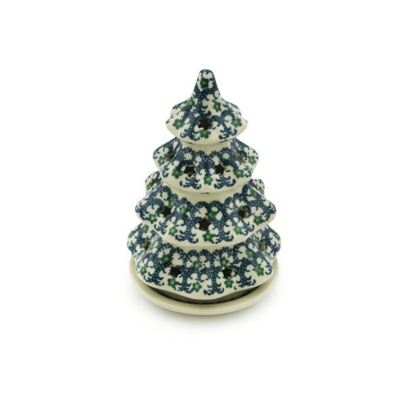 Polish Pottery 6 Christmas Tree Candle Holder Ribbon Daisies