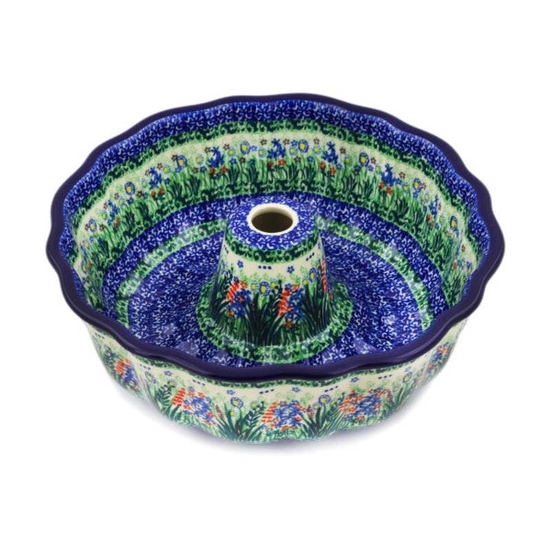 Polish Pottery 10 Cake Mould Lakeside Blooms UNIKAT