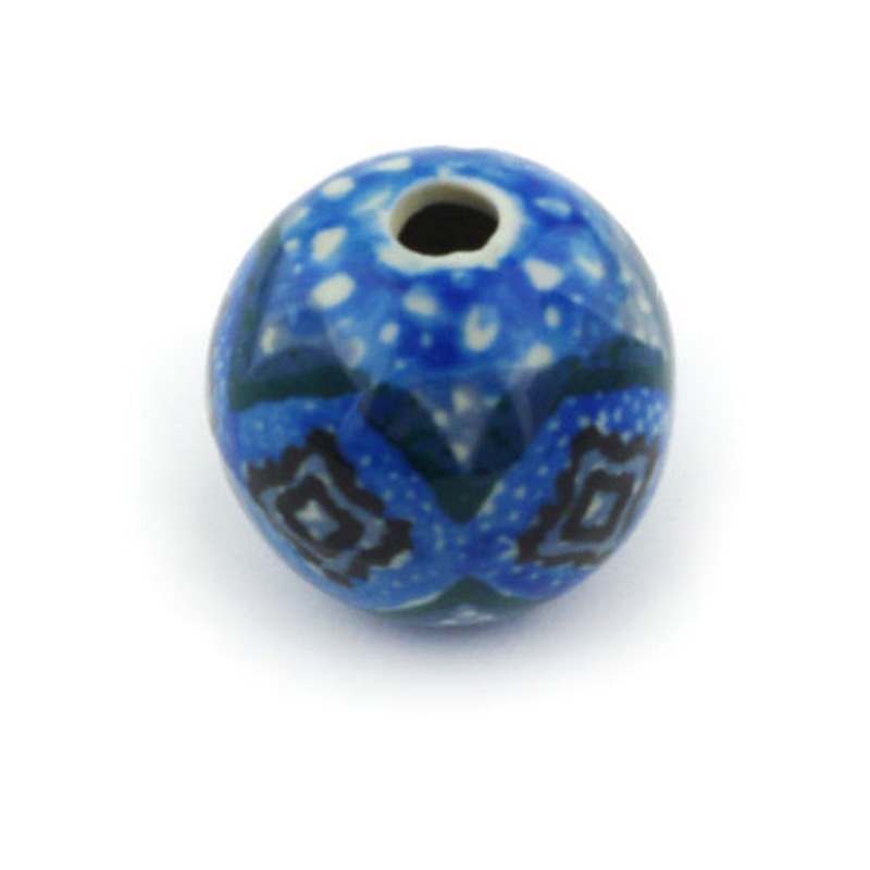 Polish Pottery 1 Bead Blue Kaleidoscope UNIKAT