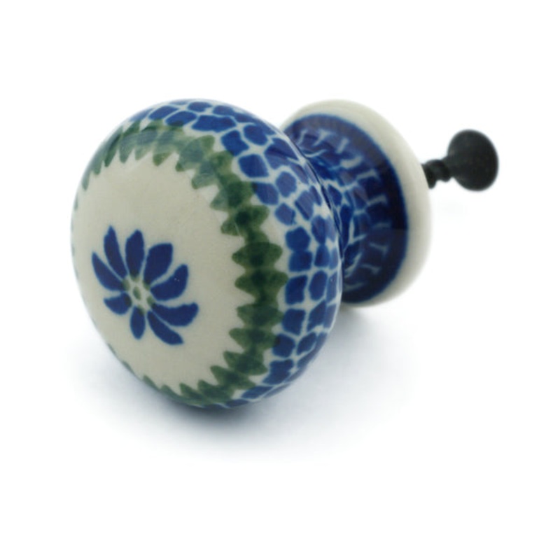 Polish Pottery Drawer knob 1-3/8 inch Polka Dot Daisy
