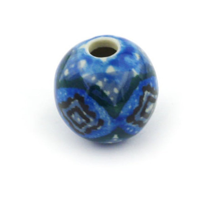 Polish Pottery -inch Bead Blue Kaleidoscope UNIKAT