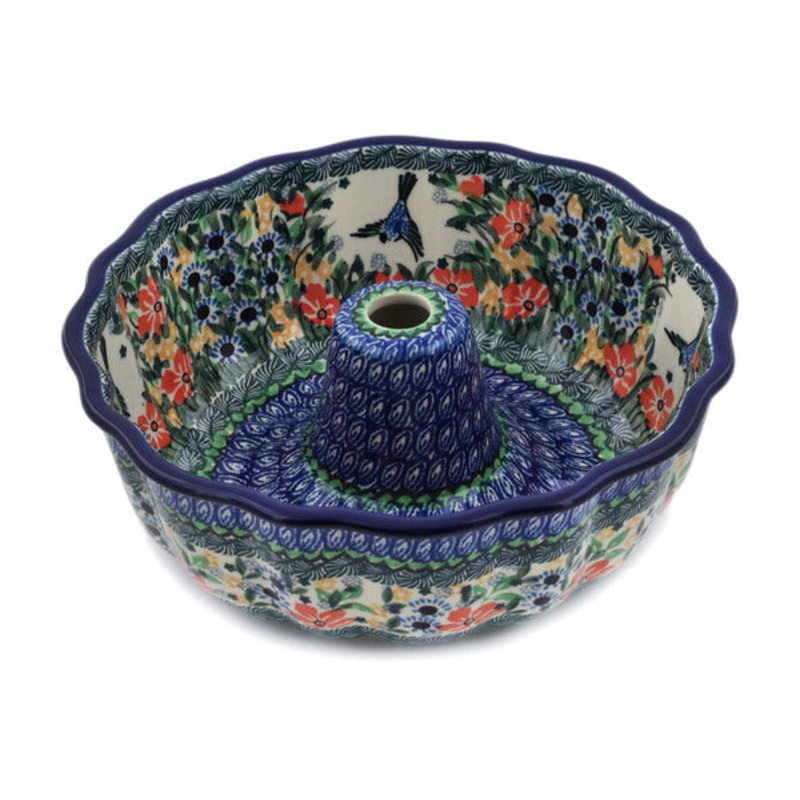 Polish Pottery 10 Cake Mould Birds In Flight UNIKAT