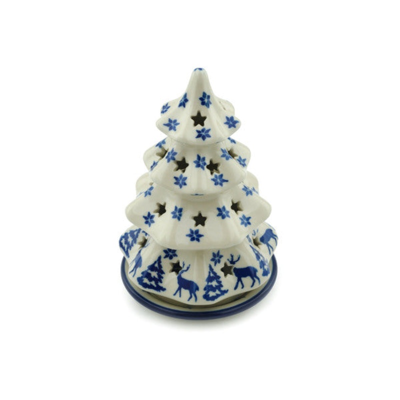 Polish Pottery 6 Christmas Tree Candle Holder Winter Deer