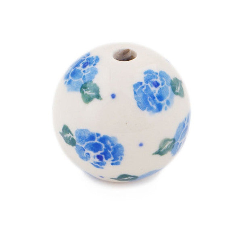 Polish Pottery 1 Bead Blue Rose