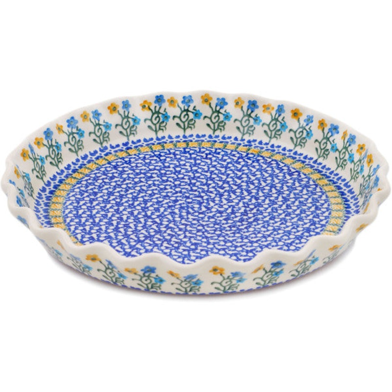 Polish Pottery 10 Fluted Pie Dish Field Of Wildflowers